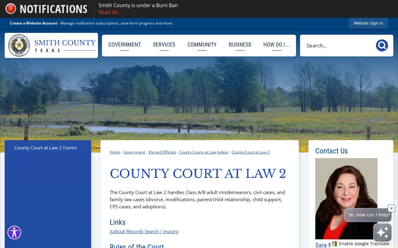 Smith County criminal court docket Court at Law 2 settings