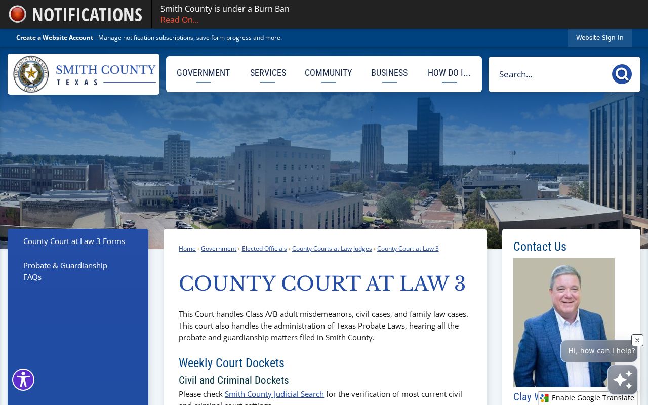 Smith County criminal court docket Court at Law 3 lists