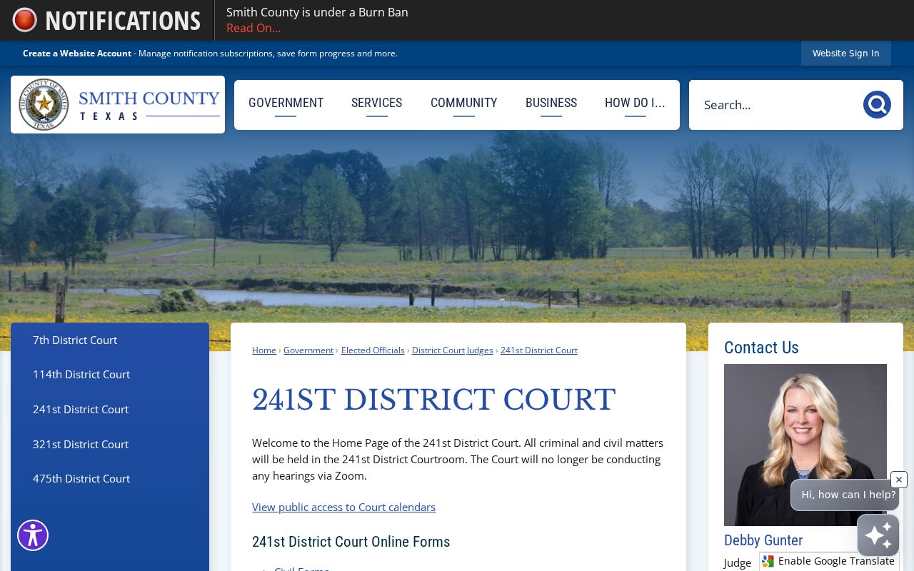 Smith County court schedule 241st District no Zoom notice