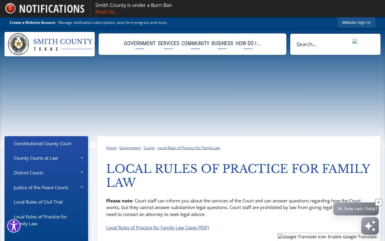 Smith County civil court docket family law rules