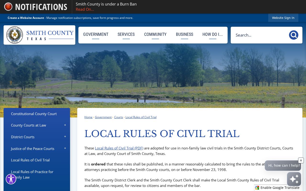 Smith County civil court docket local trial rules