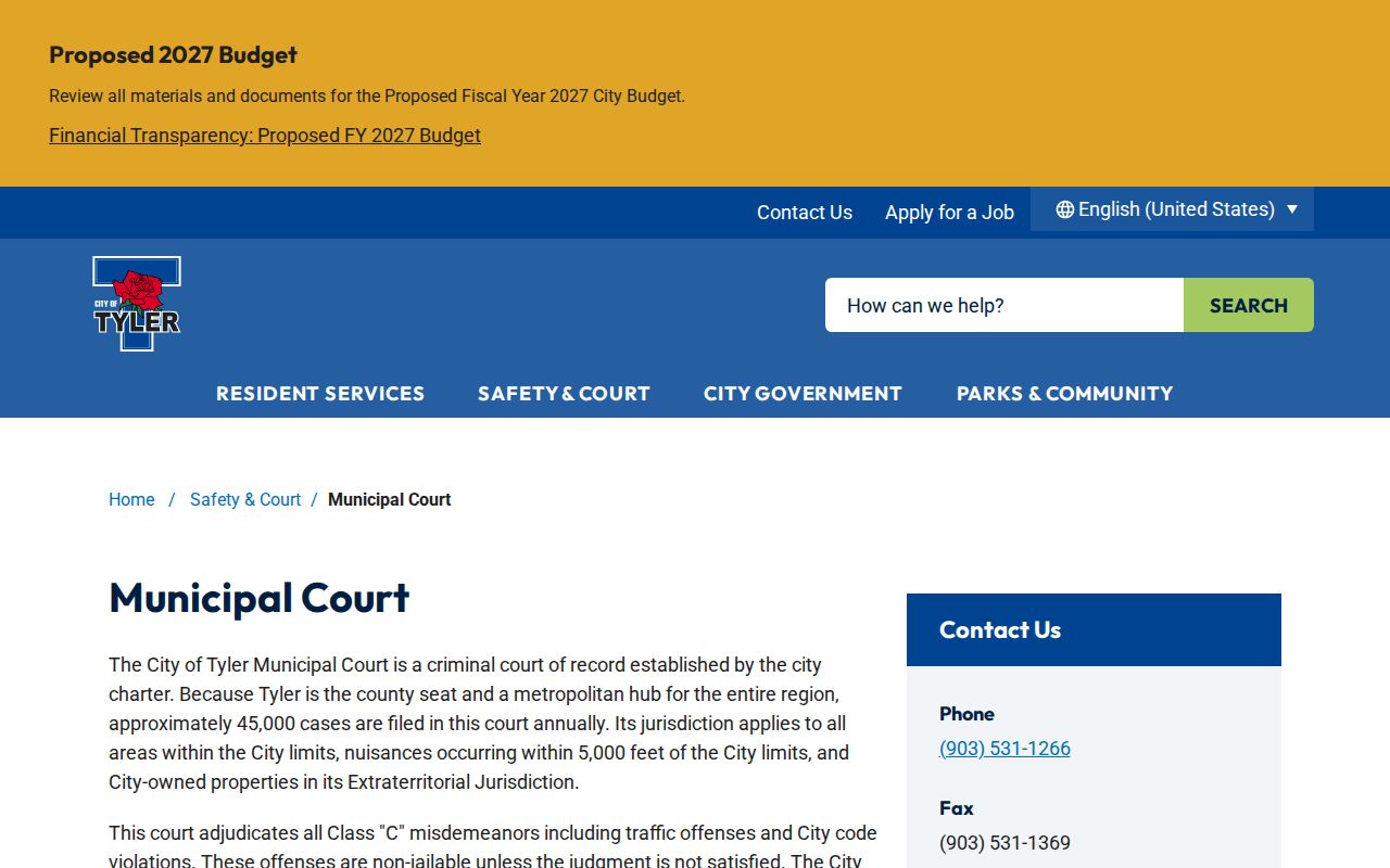 Tyler court records Municipal Court Class C entry page