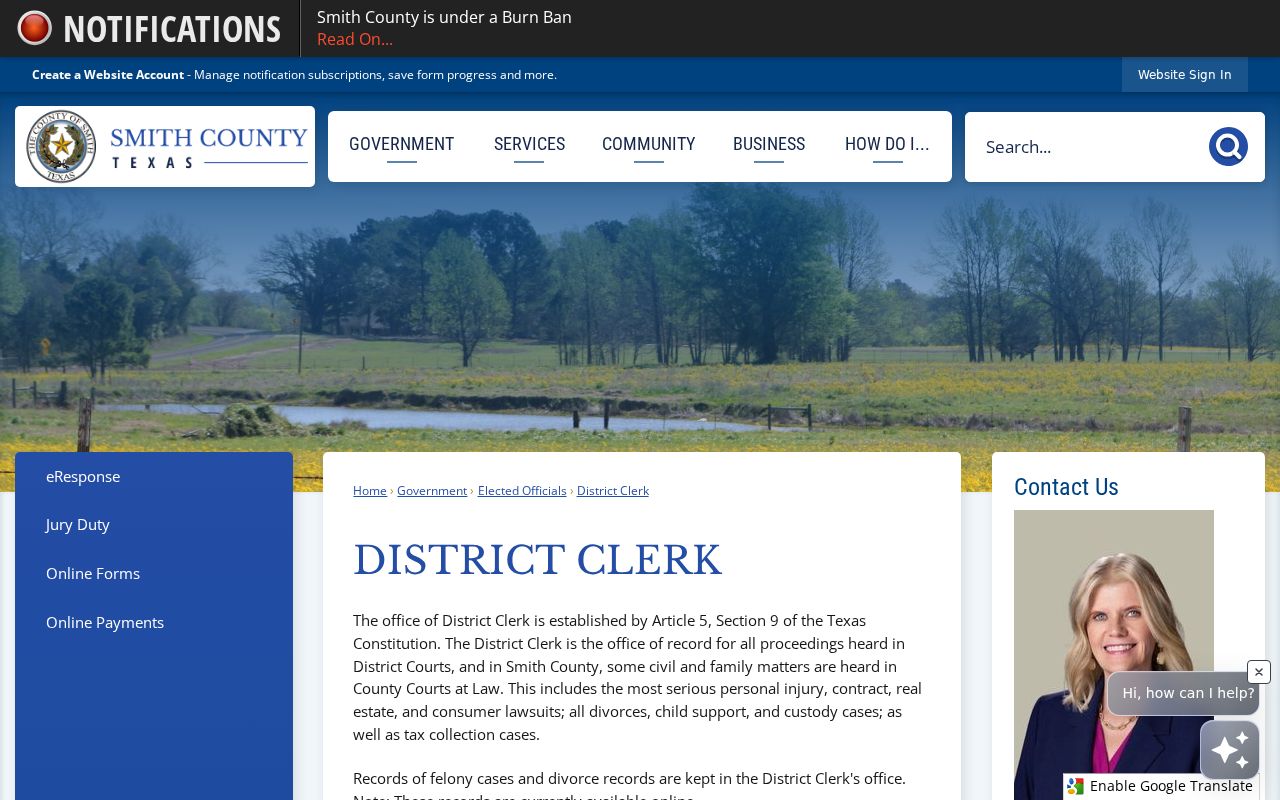 Smith County court docket District Clerk copy information